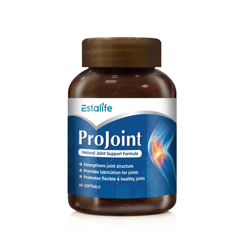 Estalife Projoint joint support undenatured type collagen red ginger cartilage flexibility mobility xpert nutri joint lubrication osteoarthritis stiffness numbness cracking swelling pain glucosamine hyaluronic acid rosehip safflower fish oil vitamin D stronger bone